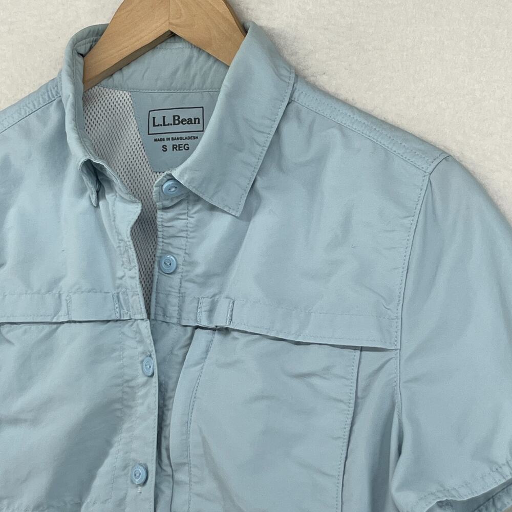 LL BEAN Shirt Womens S Tropicwear Short Sleeve Vented Back Fishing UPF50 Blue